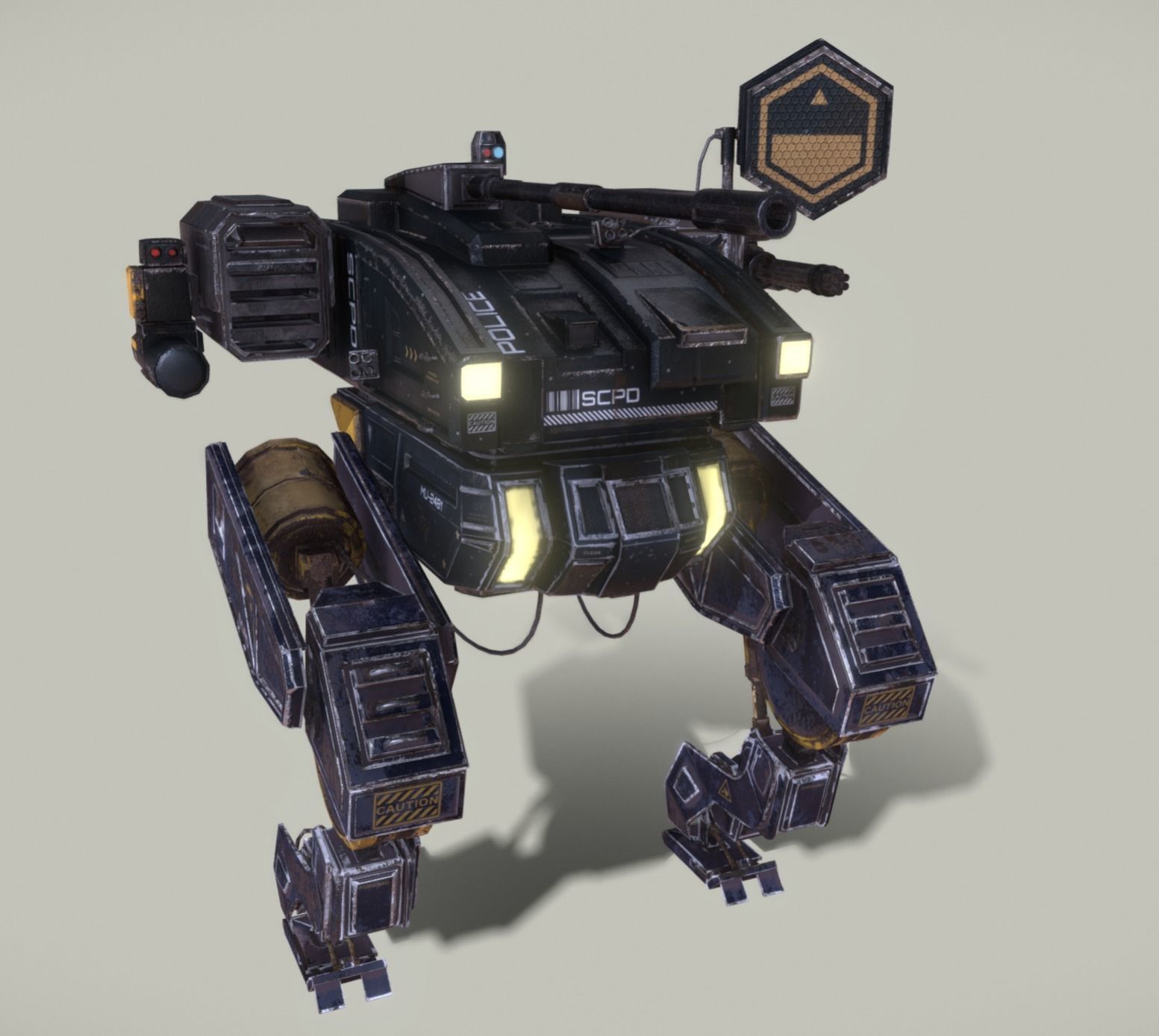 Mech Cyberpunk - Police Mech Lowpoly Animated Low-poly 3D model_4