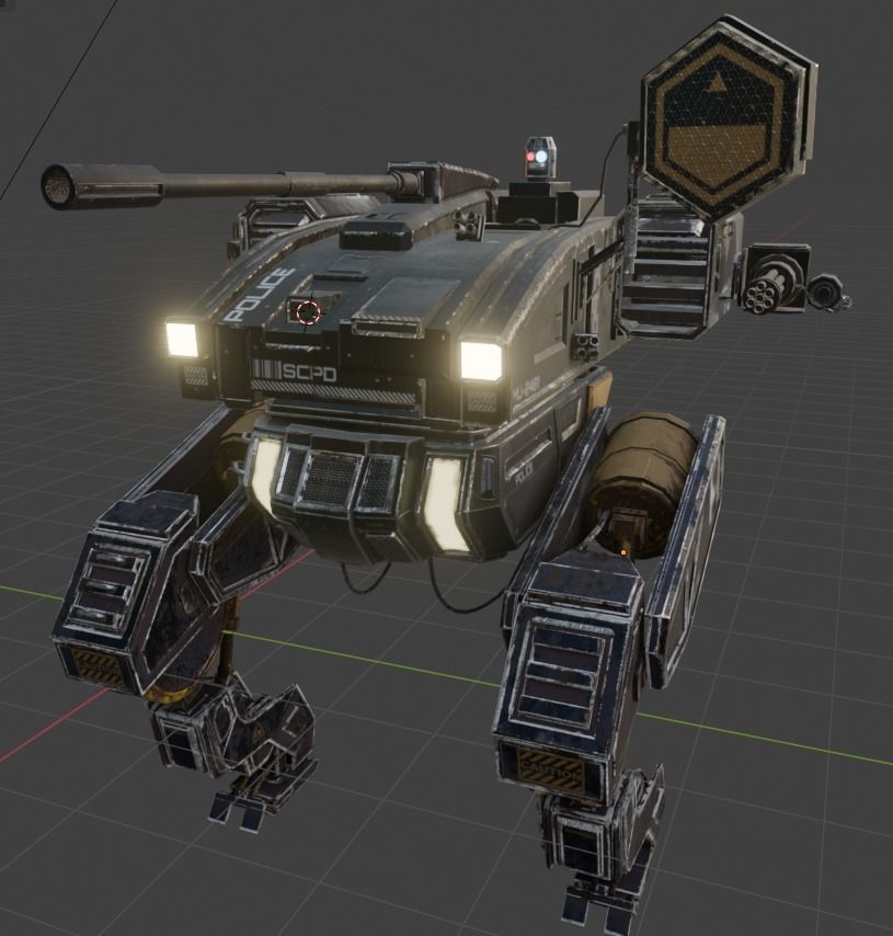 Mech Cyberpunk - Police Mech Lowpoly Animated Low-poly 3D model_6
