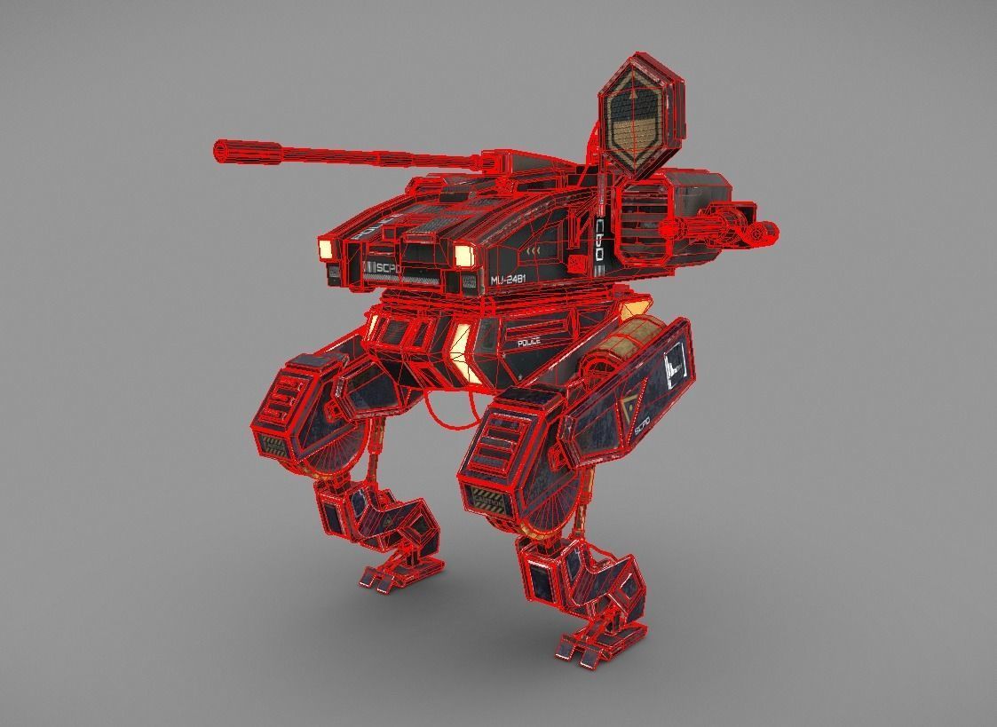 Mech Cyberpunk - Police Mech Lowpoly Animated Low-poly 3D model_3