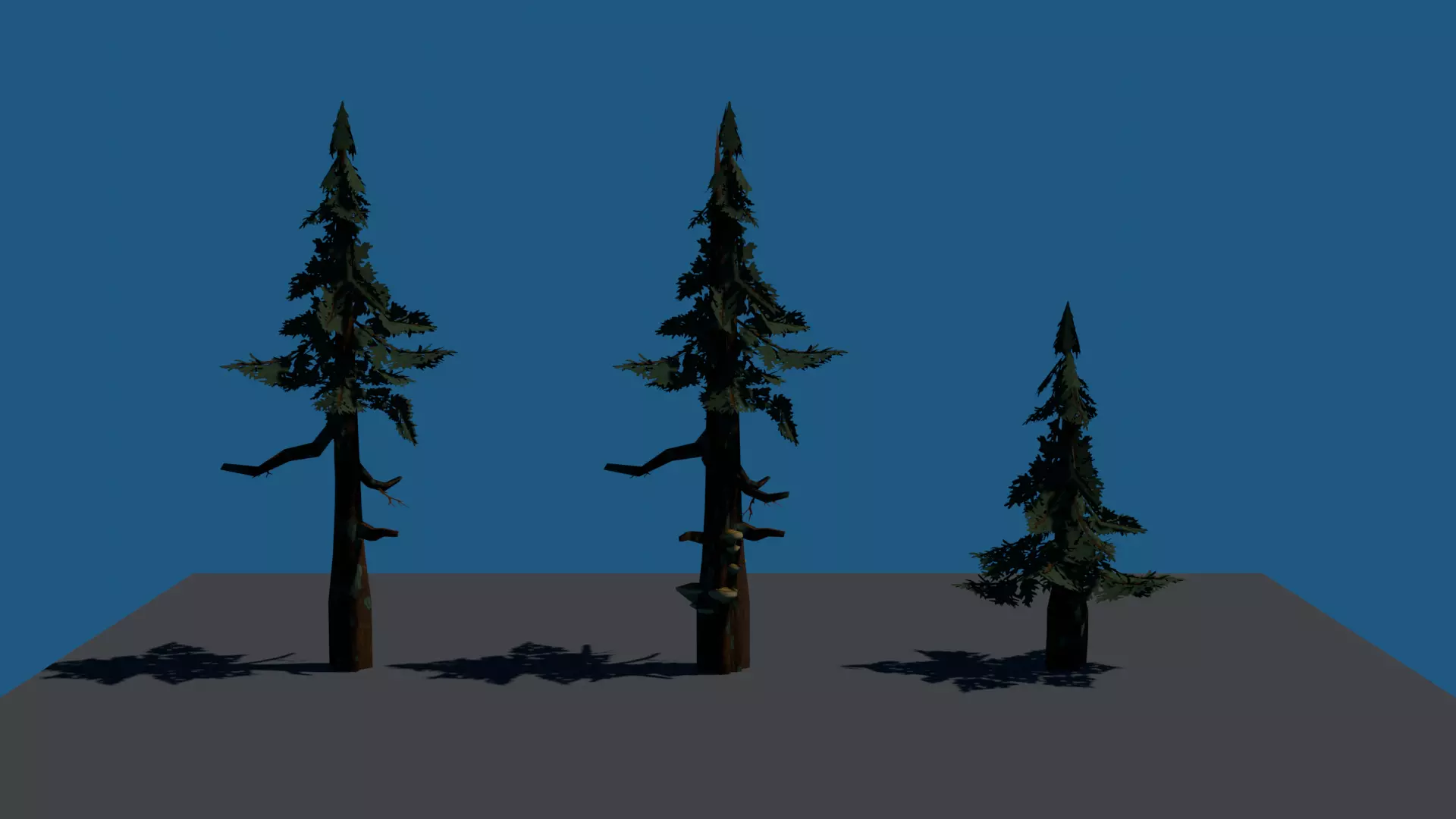 Hand painted pine trees for unity Low-poly 3D model