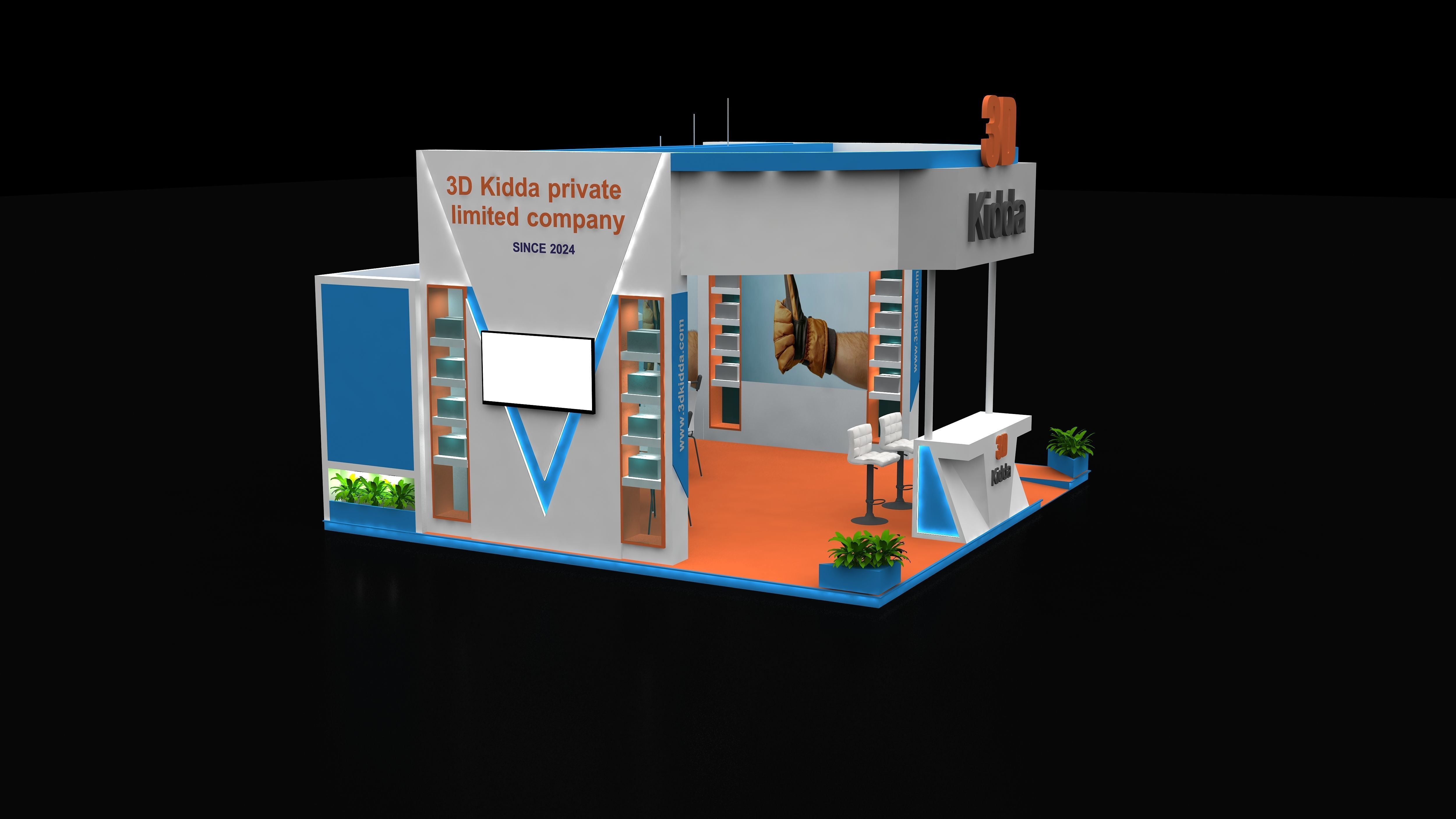 6x6 Exhibition Stand  3 Side Open 3D model_2