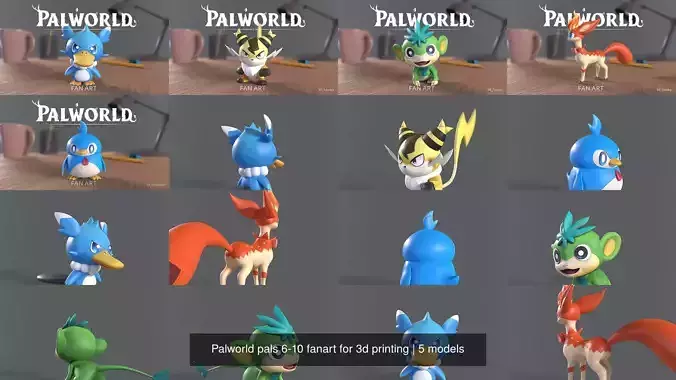 Palworld pals 6-10 fanart for 3d printing