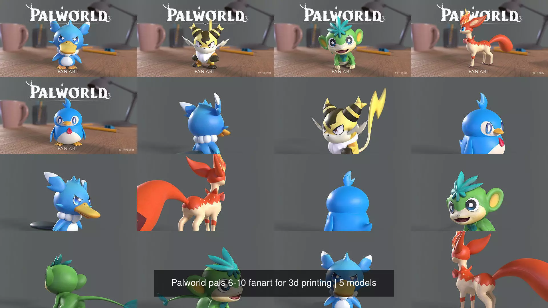 Palworld pals 6-10 fanart for 3d printing 3D Model Collection_1