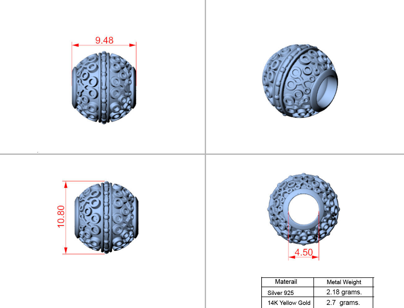 Bali Bead charm for 3d print 3D print model_1