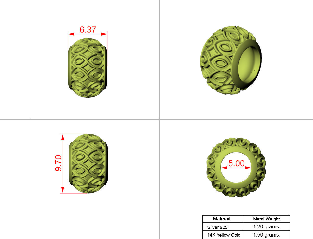 Gold and Silver bead charm 3D print model_1