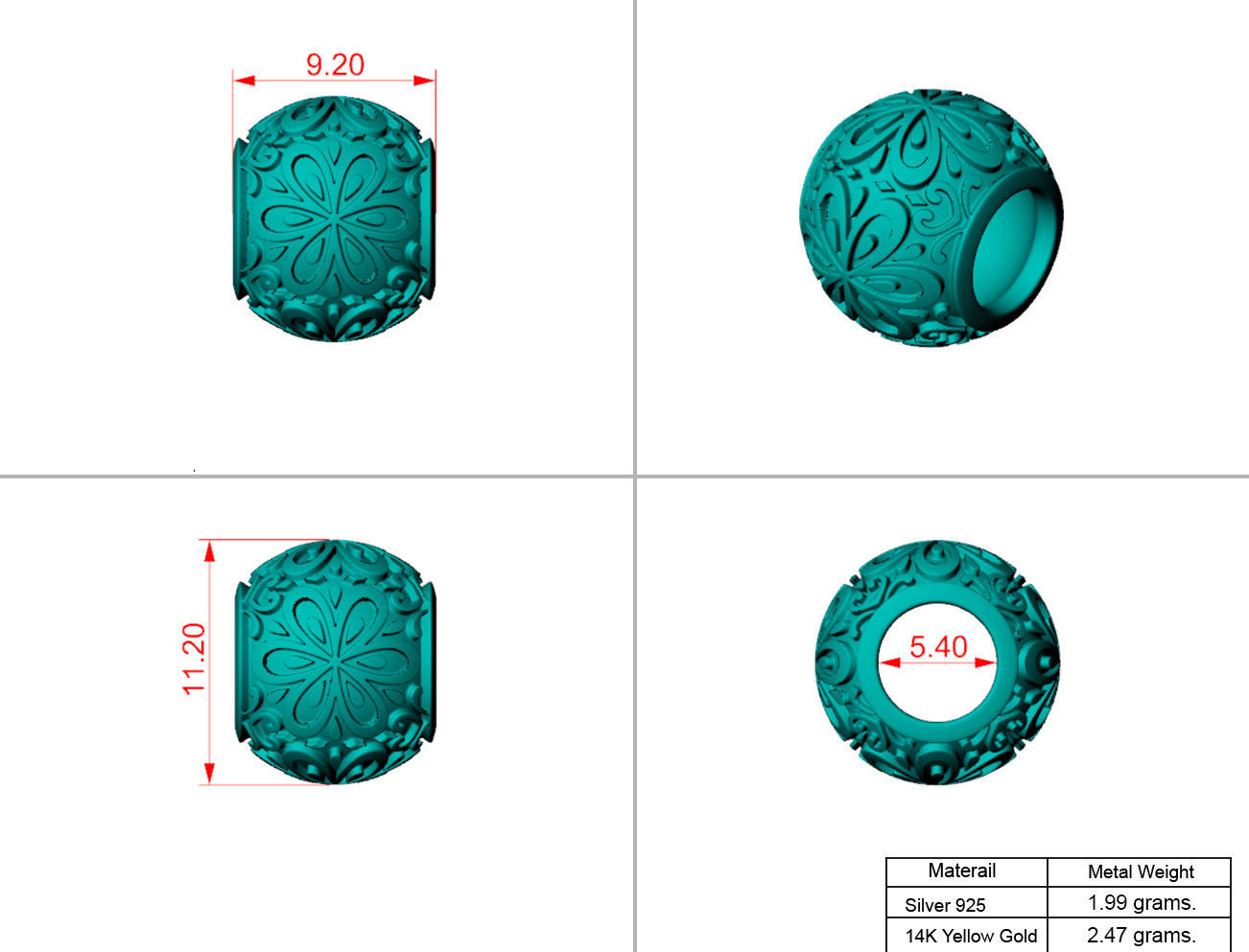 Flower bead charm 3D print model_4