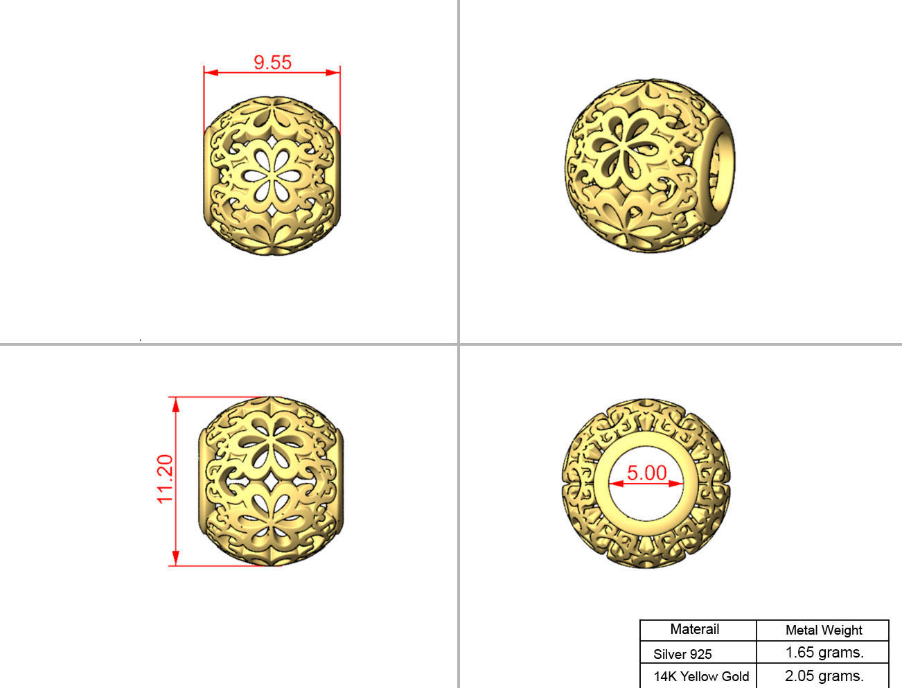 Flower Hollow bead charm 3D print model_4