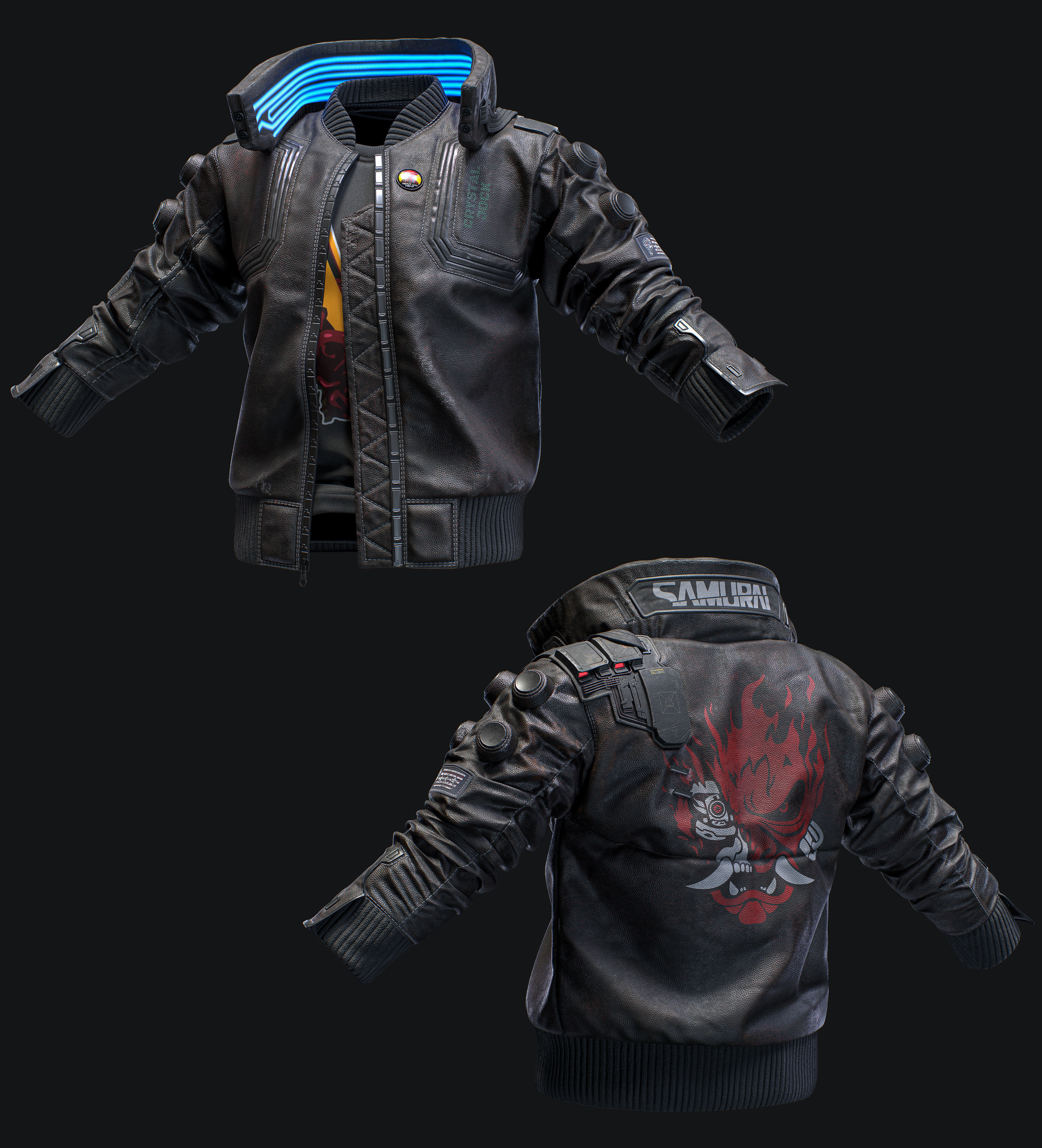 Tutorial - Cyberpunk Jacket Samurai Low-poly 3D model_2