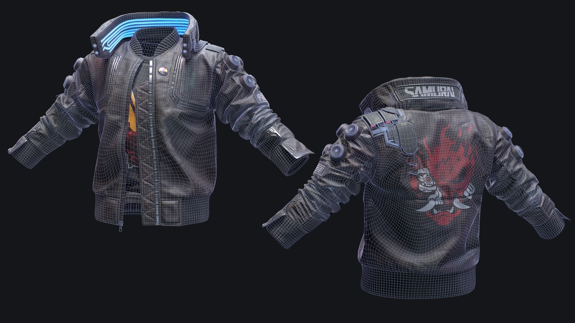 Tutorial - Cyberpunk Jacket Samurai Low-poly 3D model_4
