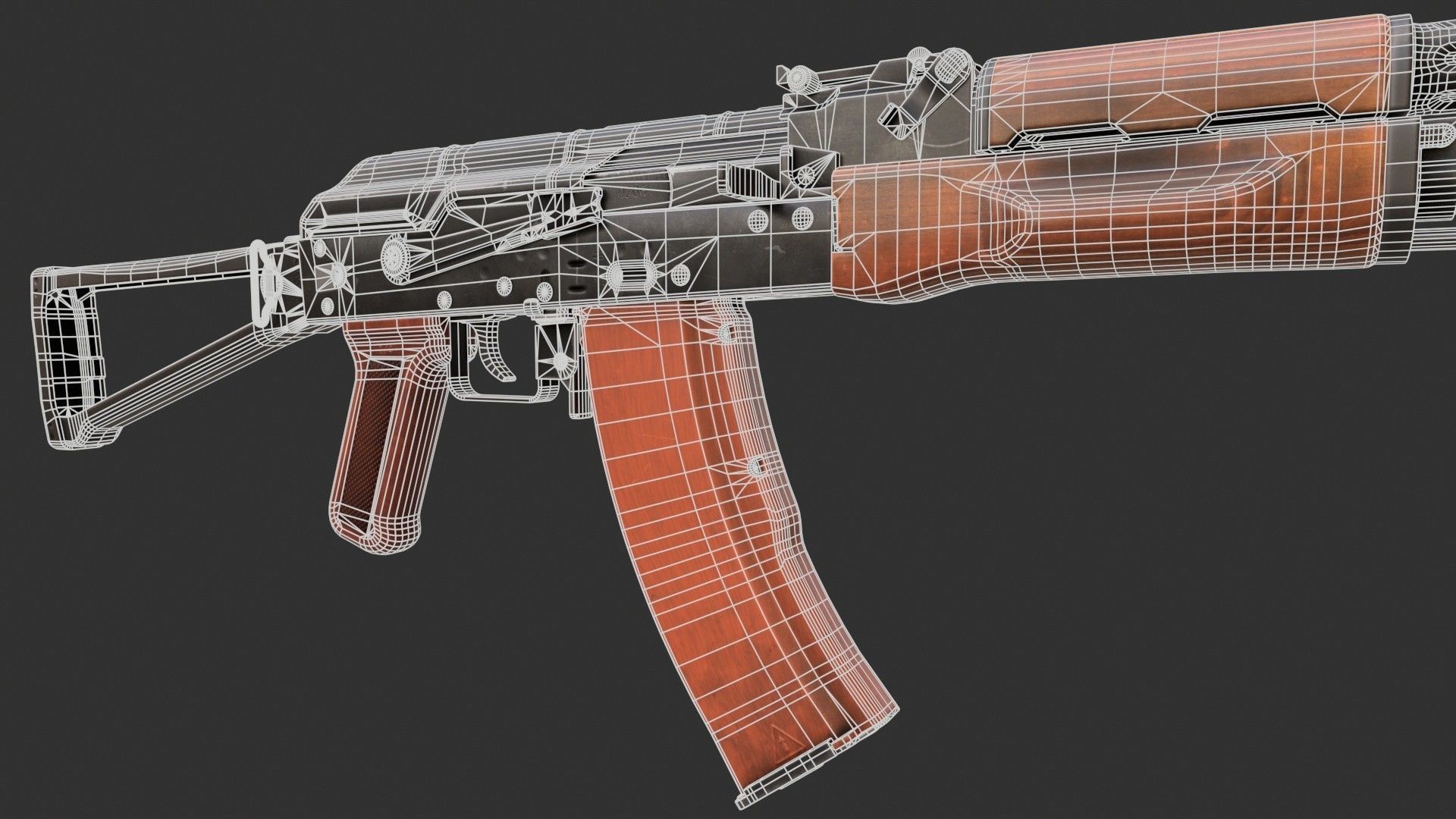 AK-47 Assault Rifle PBR Low-poly 3D model_15
