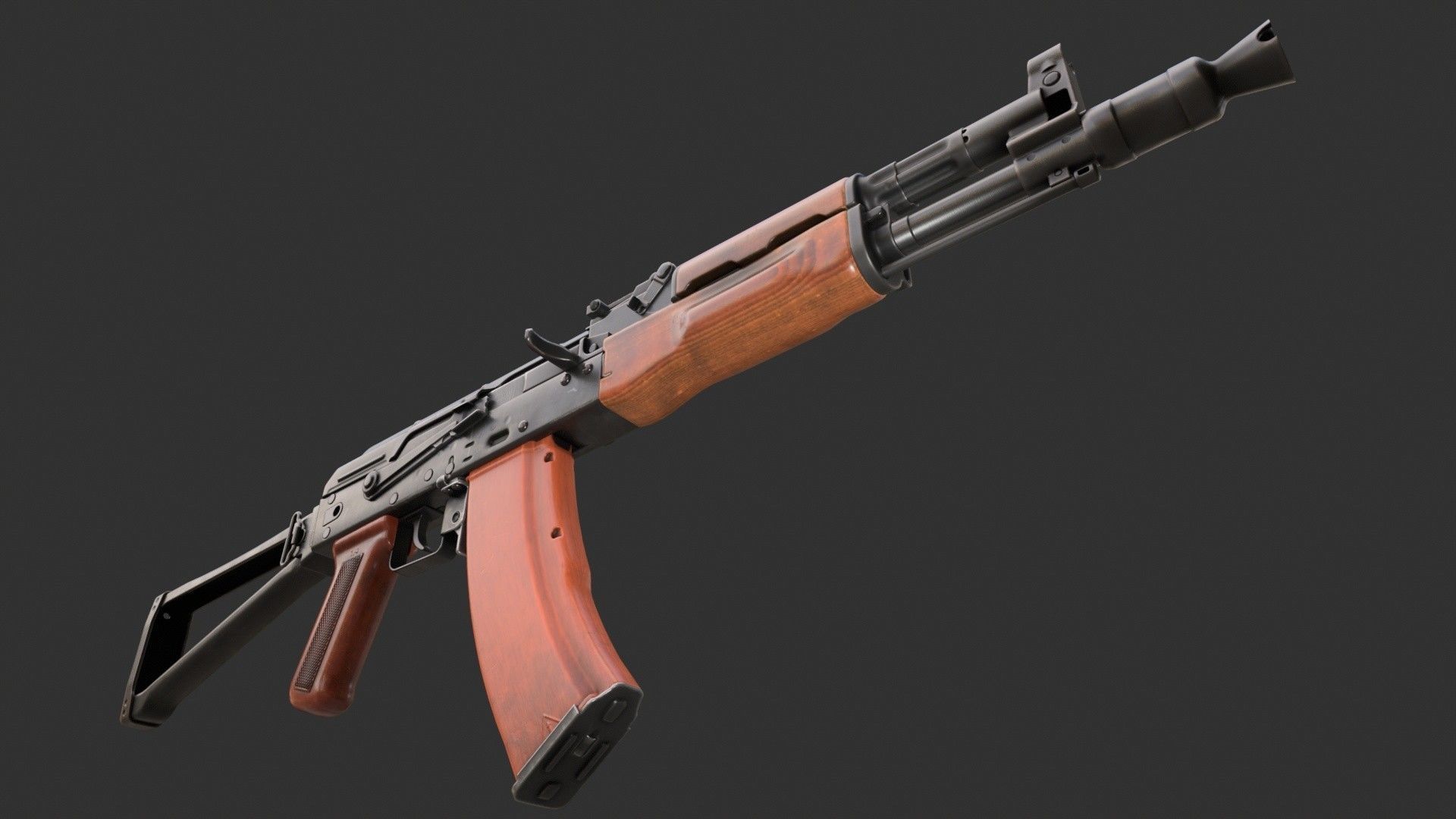AK-47 Assault Rifle PBR Low-poly 3D model_10