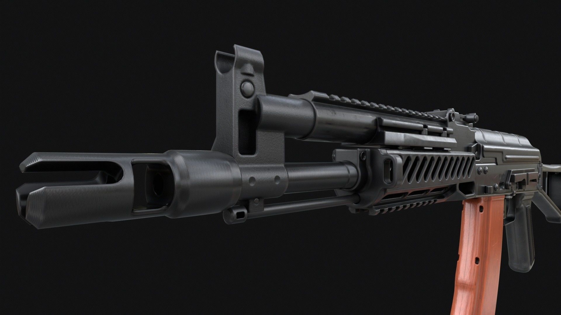 AKM-S Assault Rifle PBR Low-poly 3D model_1