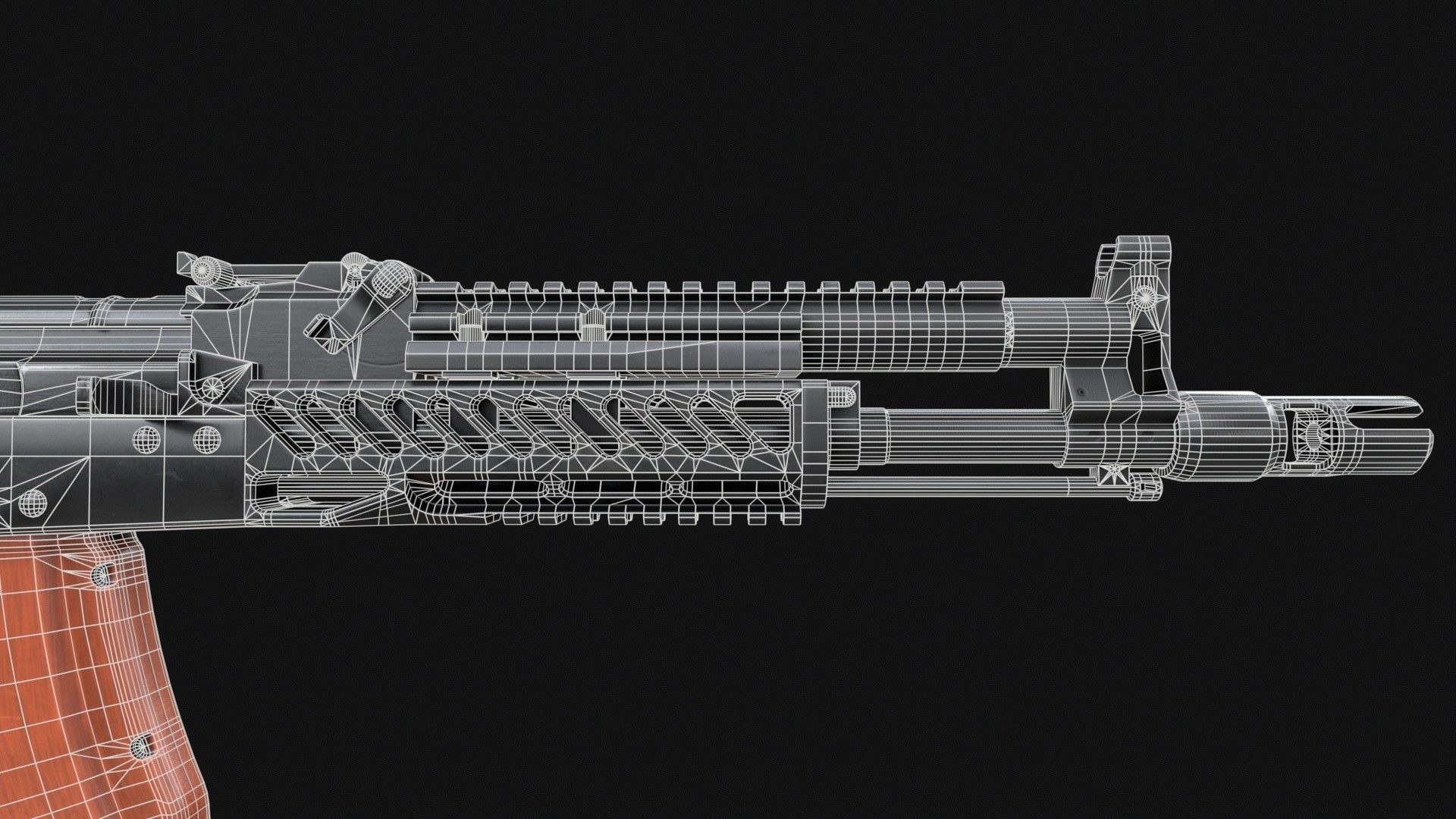 AKM-S Assault Rifle PBR Low-poly 3D model_17