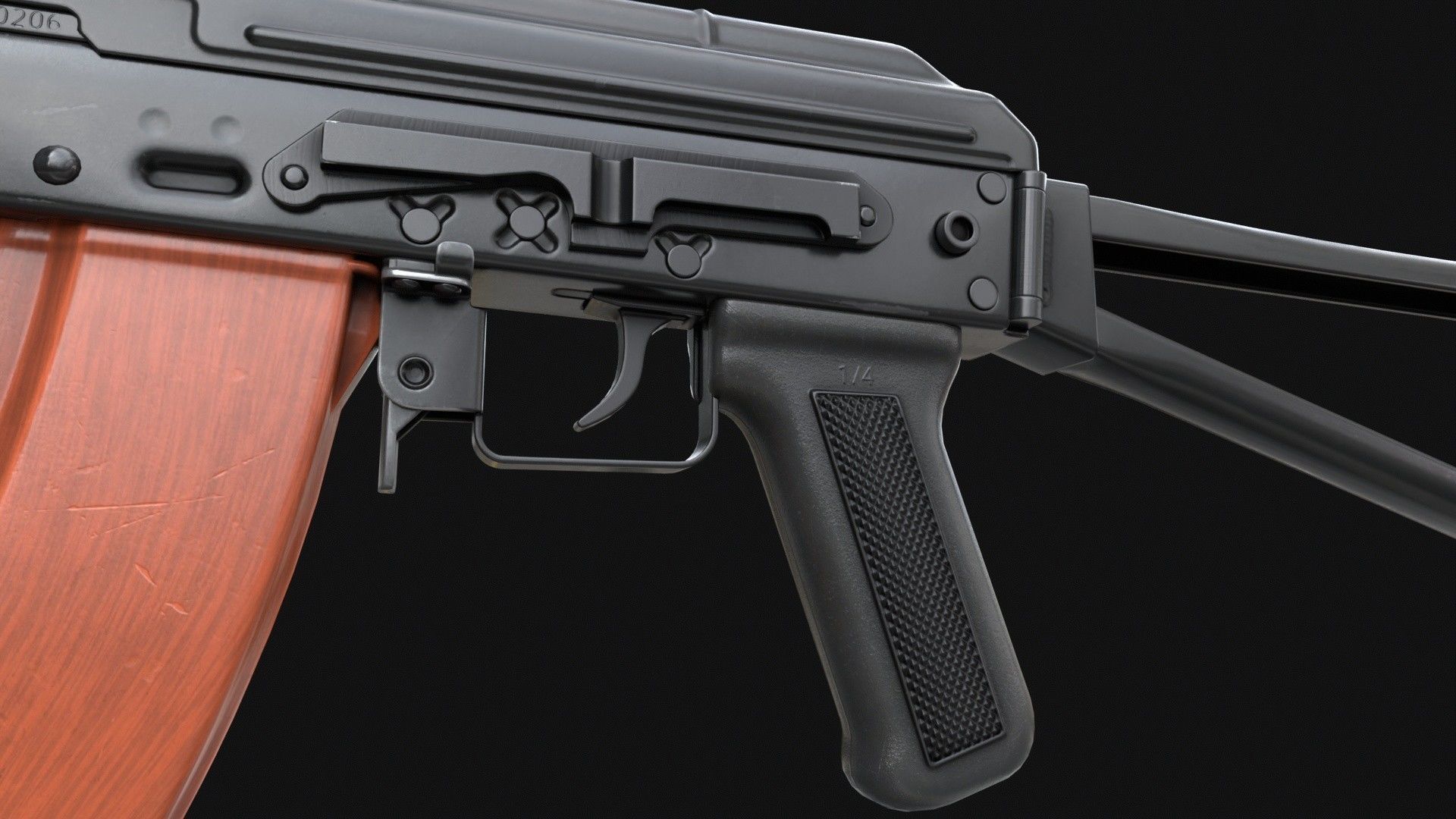 AKM-S Assault Rifle PBR Low-poly 3D model_6