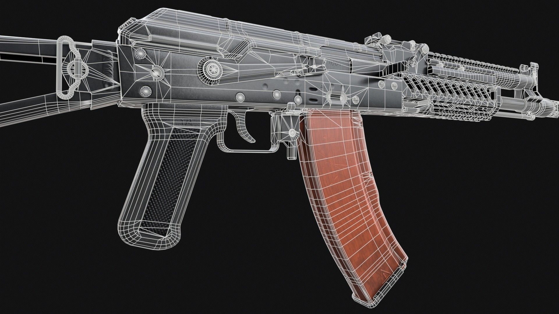 AKM-S Assault Rifle PBR Low-poly 3D model_16