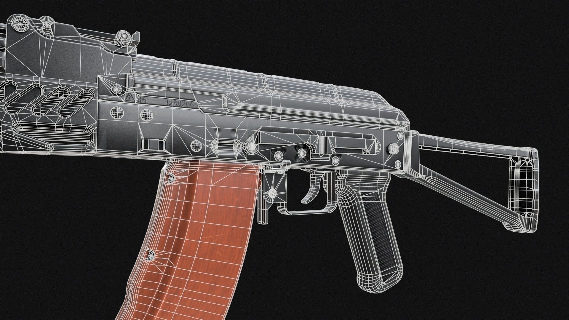 AKM-S Assault Rifle PBR Low-poly 3D model_14