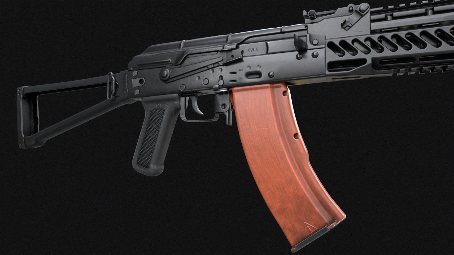 AKM-S Assault Rifle PBR Low-poly 3D model_10