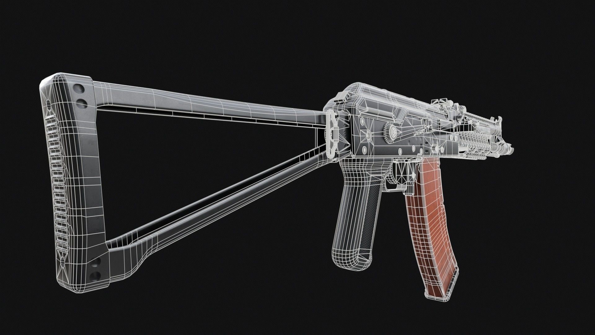 AKM-S Assault Rifle PBR Low-poly 3D model_15