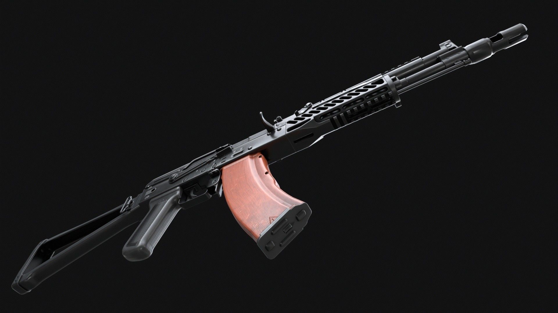 AKM-S Assault Rifle PBR Low-poly 3D model_9