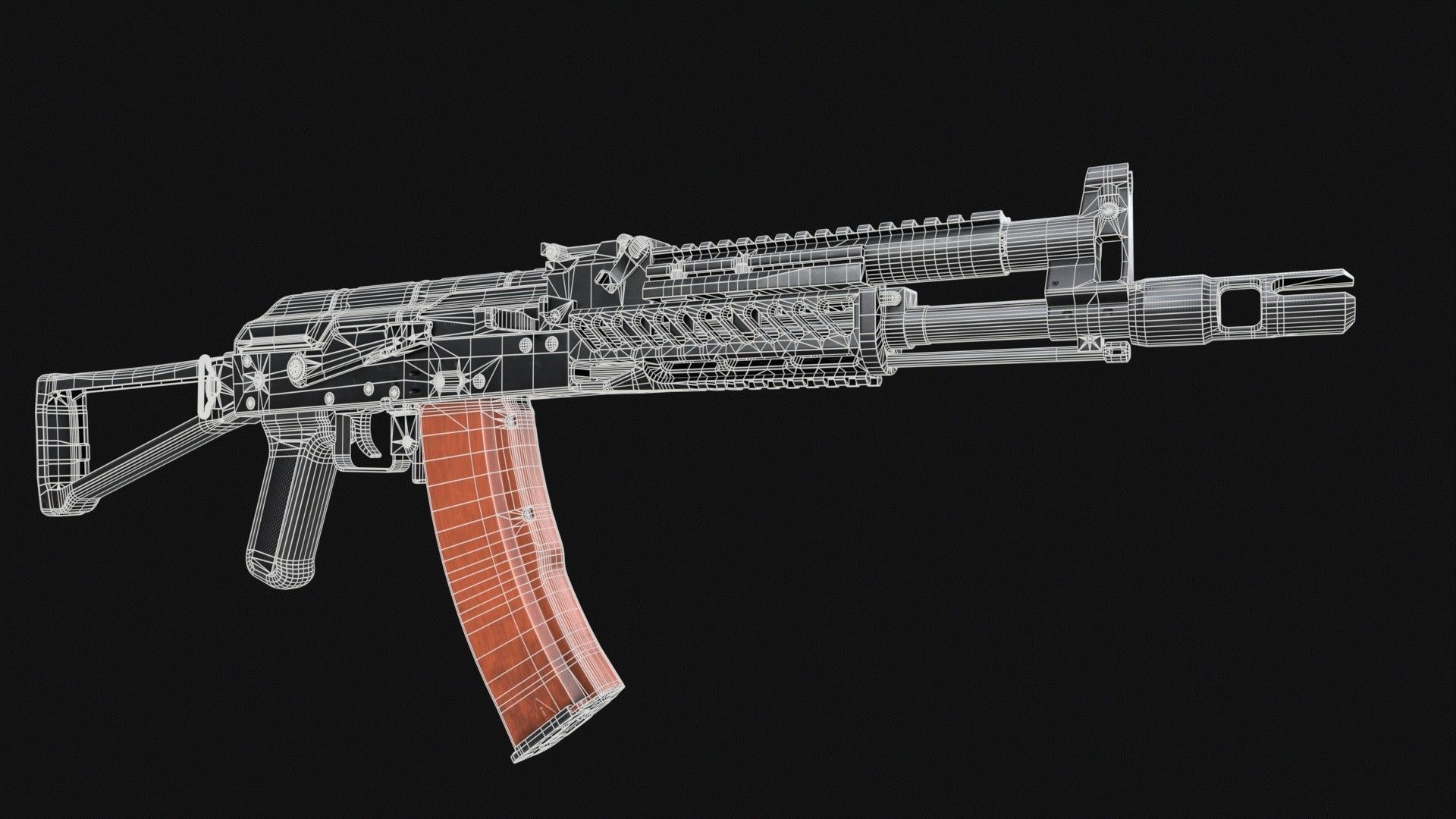 AKM-S Assault Rifle PBR Low-poly 3D model_11