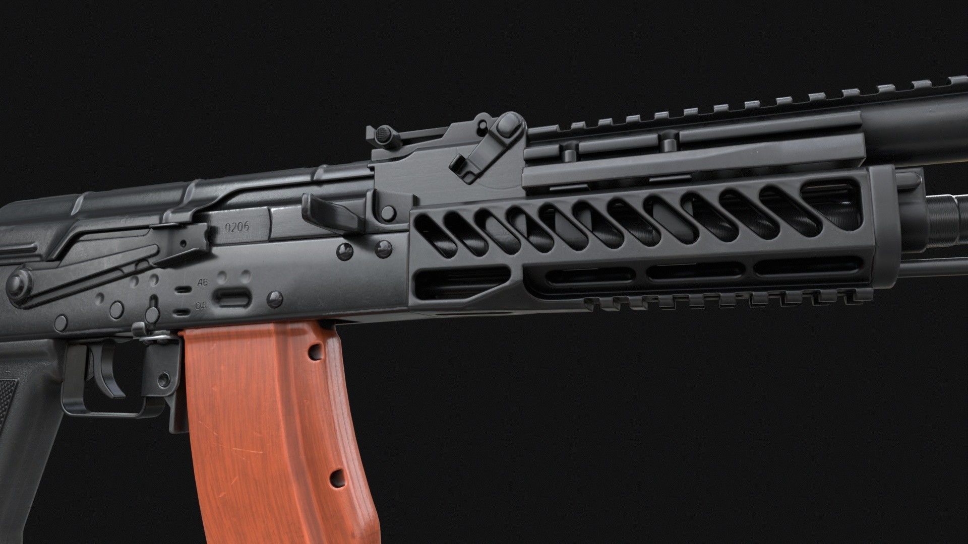 AKM-S Assault Rifle PBR Low-poly 3D model_7