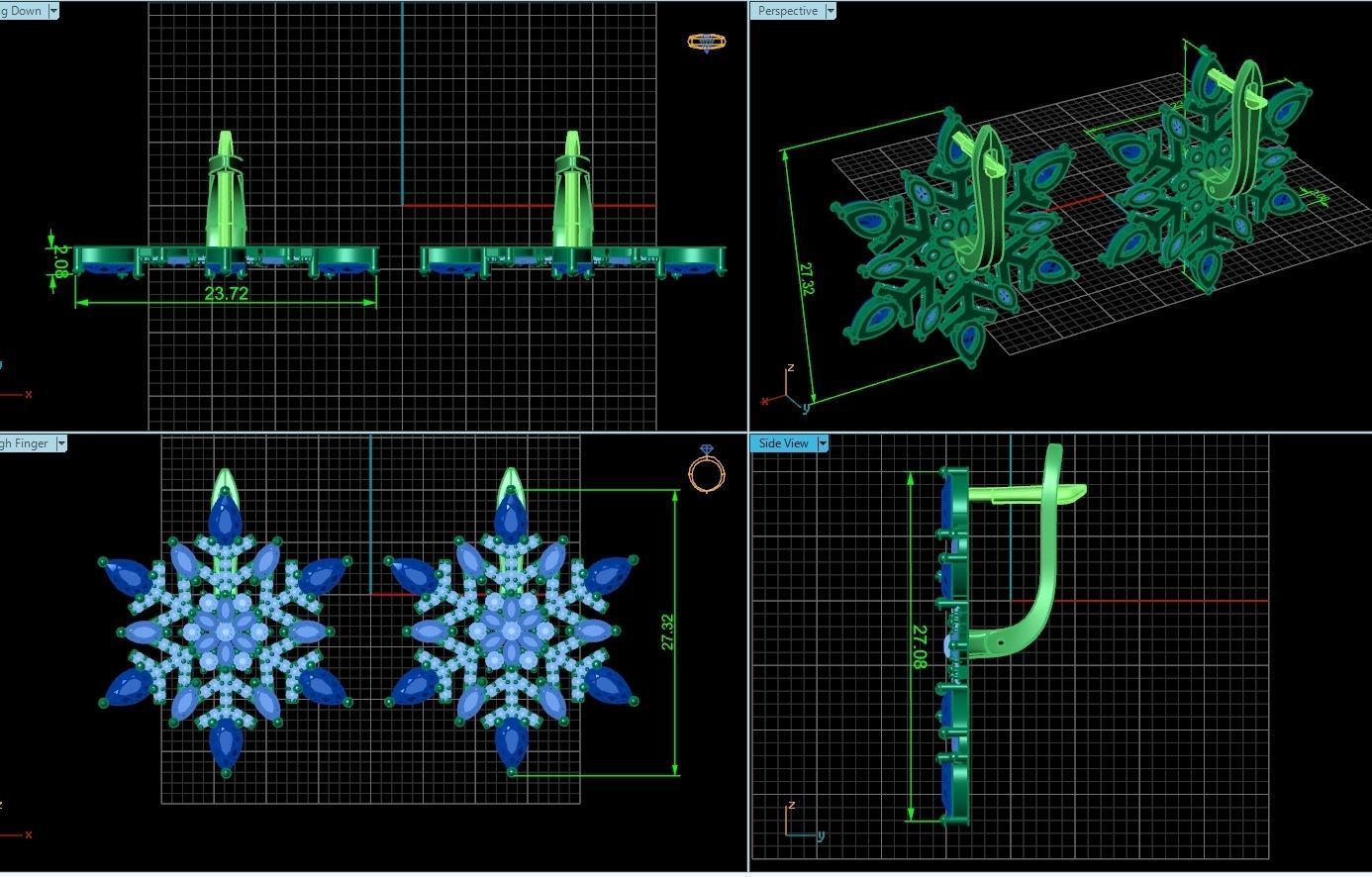 Christmas snowflake earrings 1041 3D print model_2