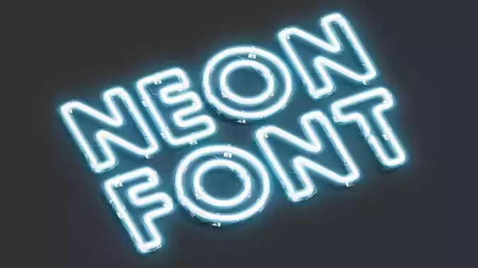 Blue neon capital letters - illuminated led uppercase font Low-poly 3D model