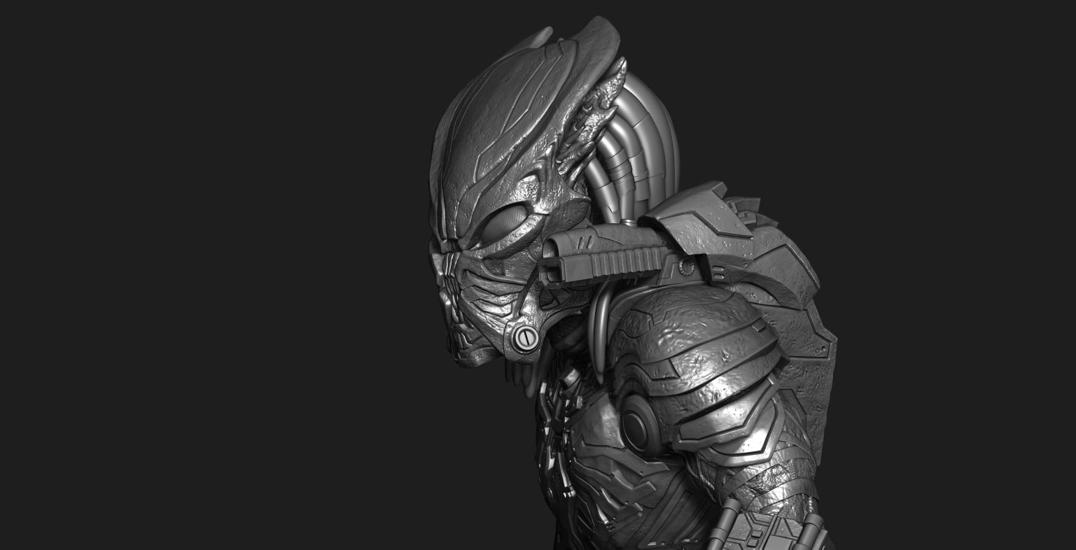 Cyborg Predator Statue 3D print model_3