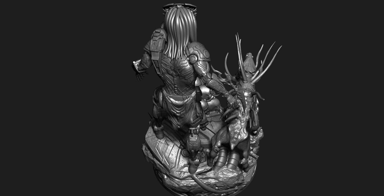 Cyborg Predator Statue 3D print model_12