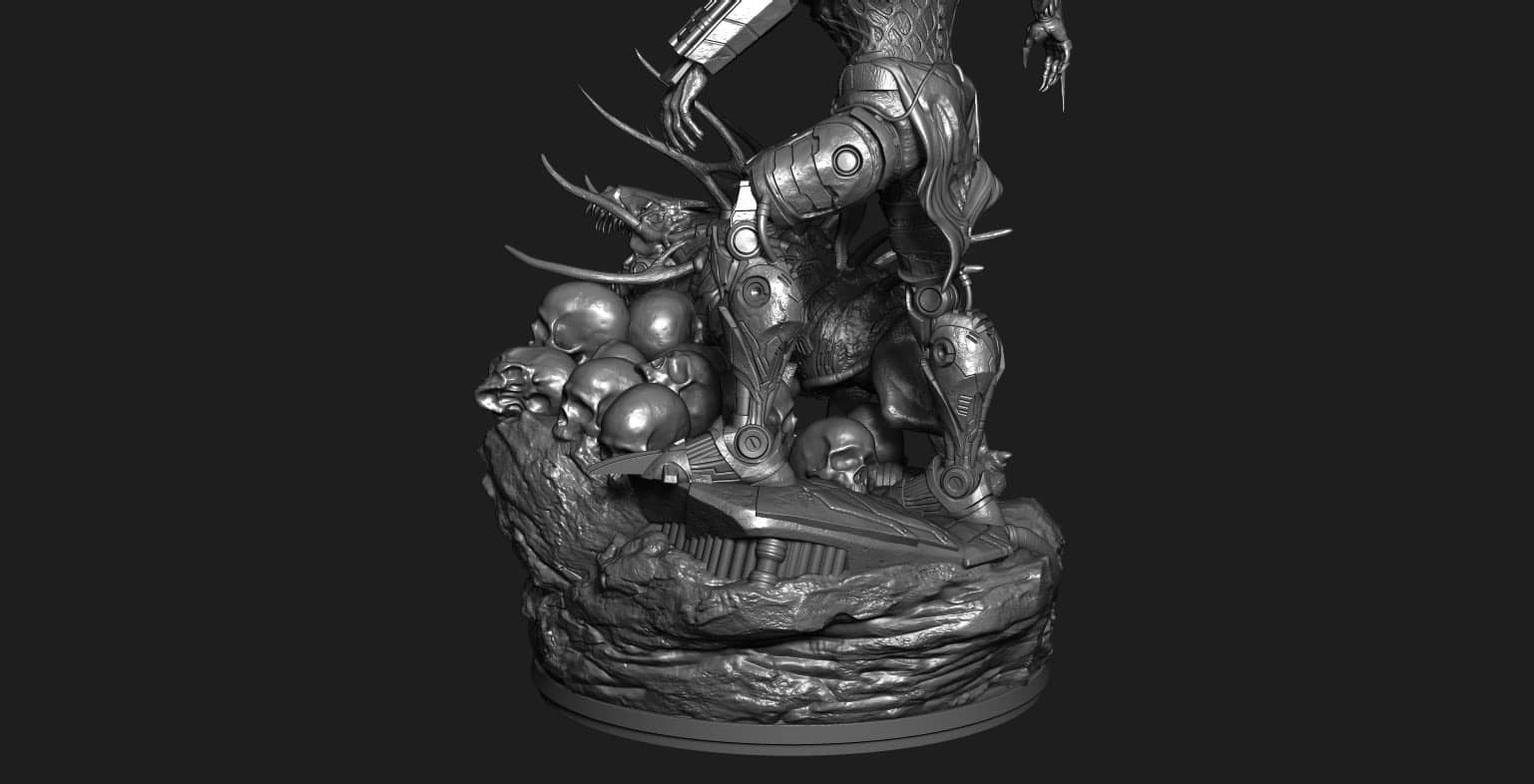 Cyborg Predator Statue 3D print model_6
