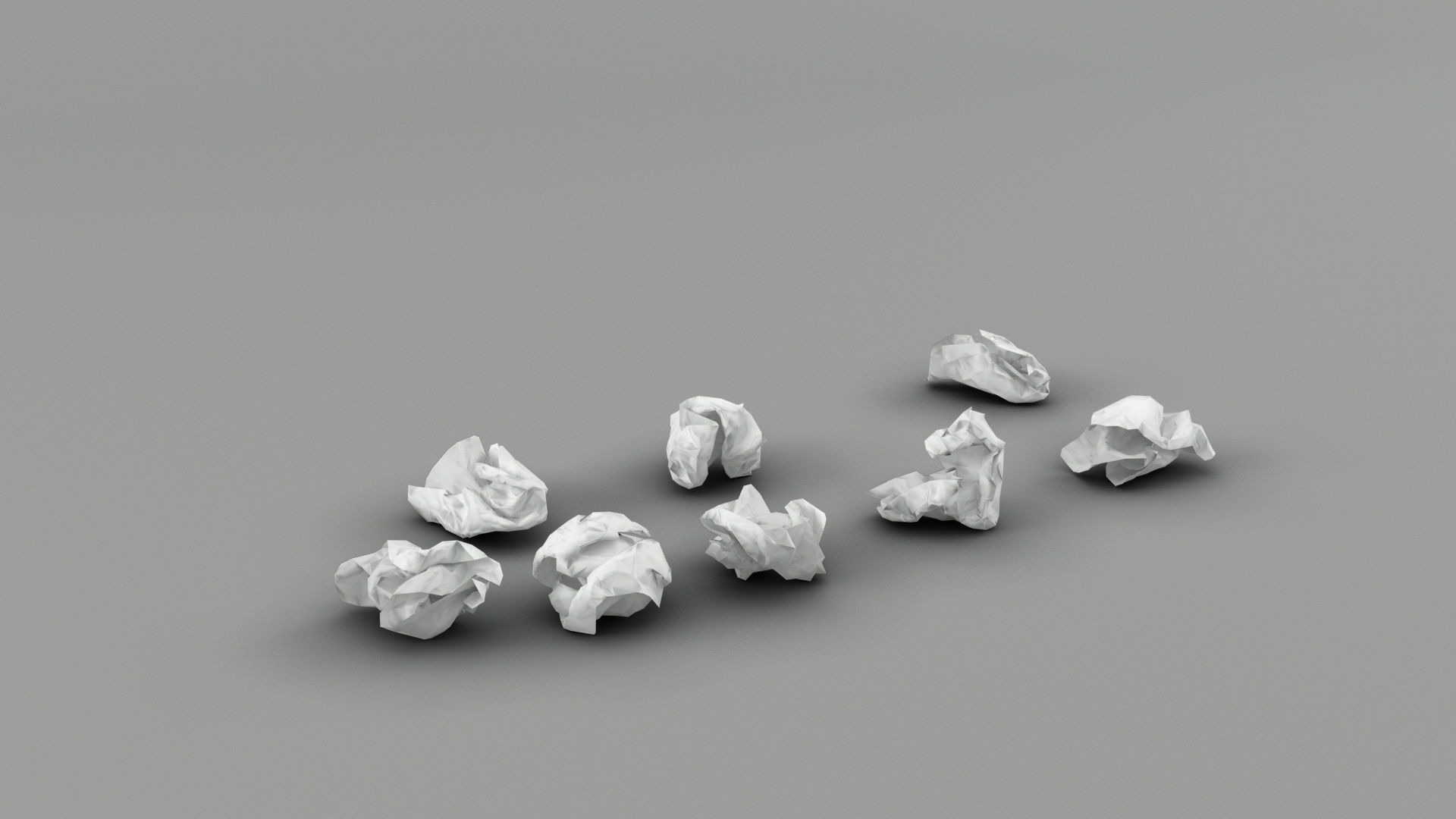 Trash bin and crumpled paper collection 3D model_12