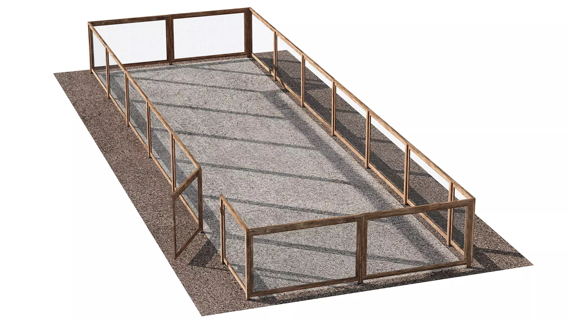 Wooden fence with gravel platform Low-poly 3D model_0