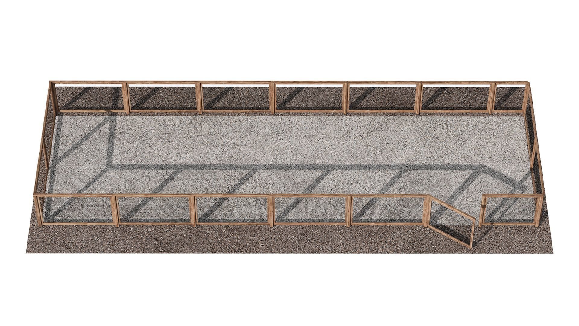 Wooden fence with gravel platform Low-poly 3D model_1