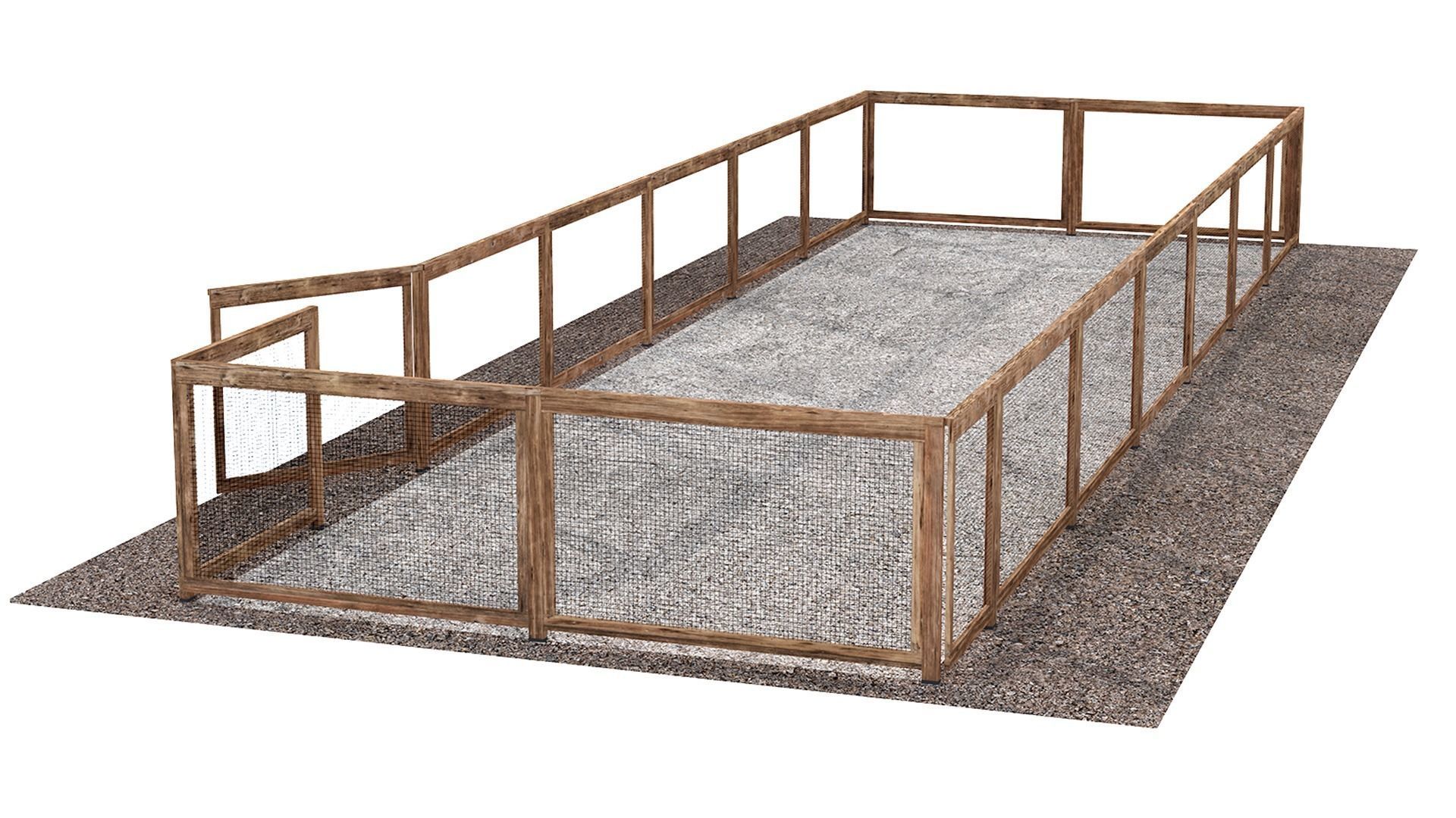 Wooden fence with gravel platform Low-poly 3D model_2