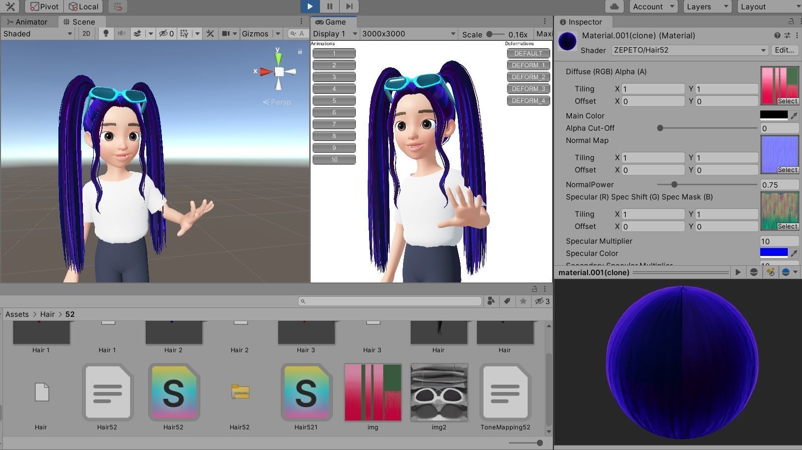 Zepeto Studio Unity Hair 3D Model Zepeto Unity Prefab H50 Low-poly 3D model 3D model | CGTrader