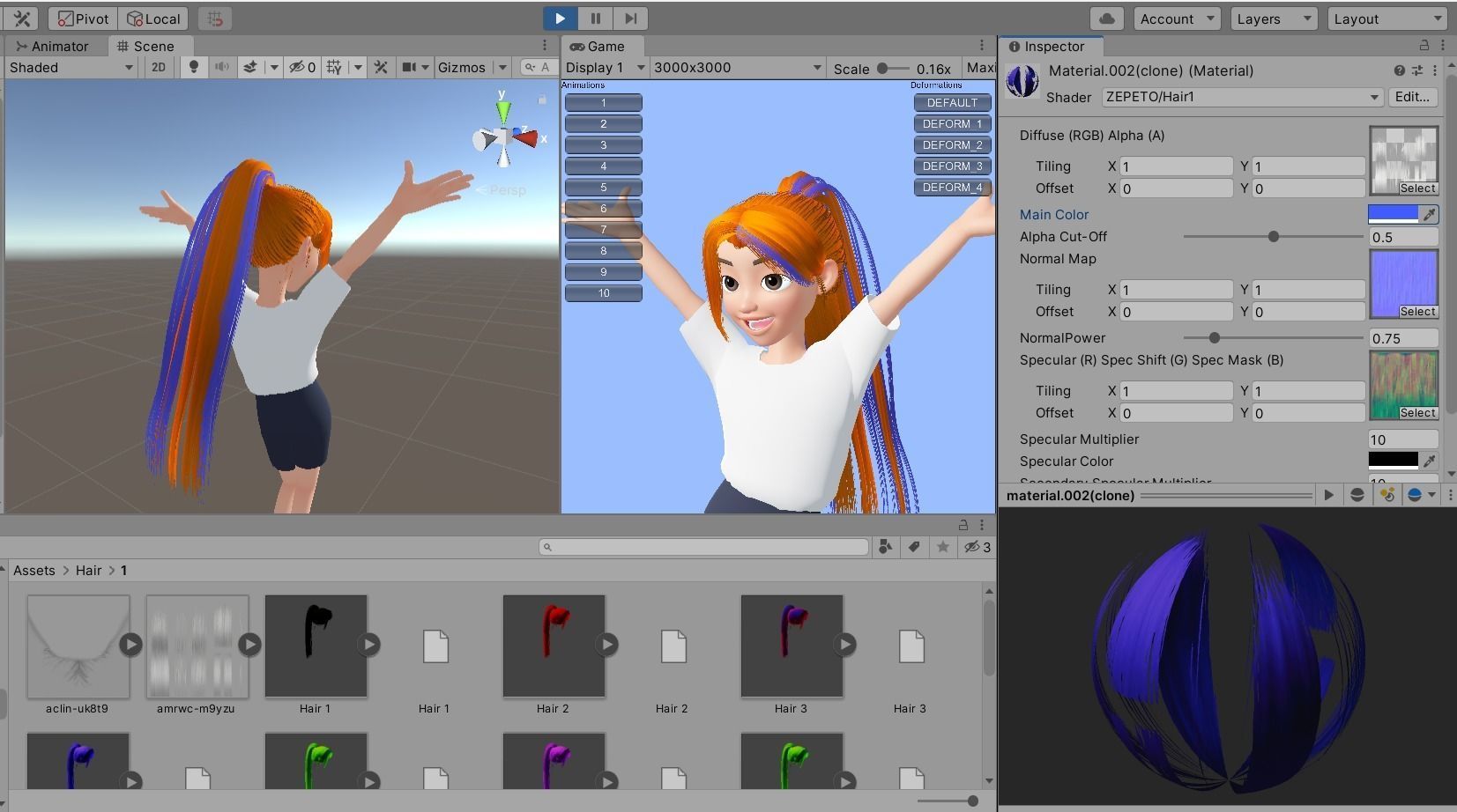 Hair 3D Model Zepeto Unity Prefab H1 Low-poly 3D model 3D model 3D model_2