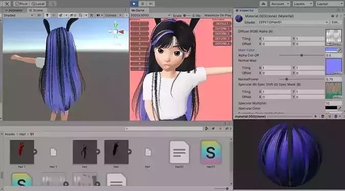 Hair 3D Model Zepeto Unity Prefab H51 Low-poly 3D model 