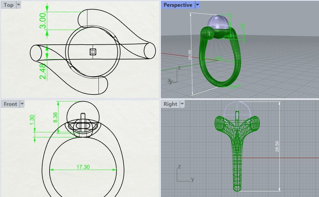 18K Yellow Gold Bypass Ring 3D print model_2
