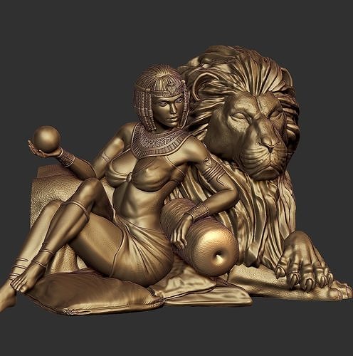 Cleopatra with lion - seprated - NSFW 3D print model