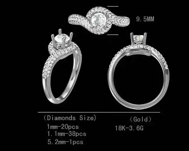 Fancy engagement diamond ring for women 3D model