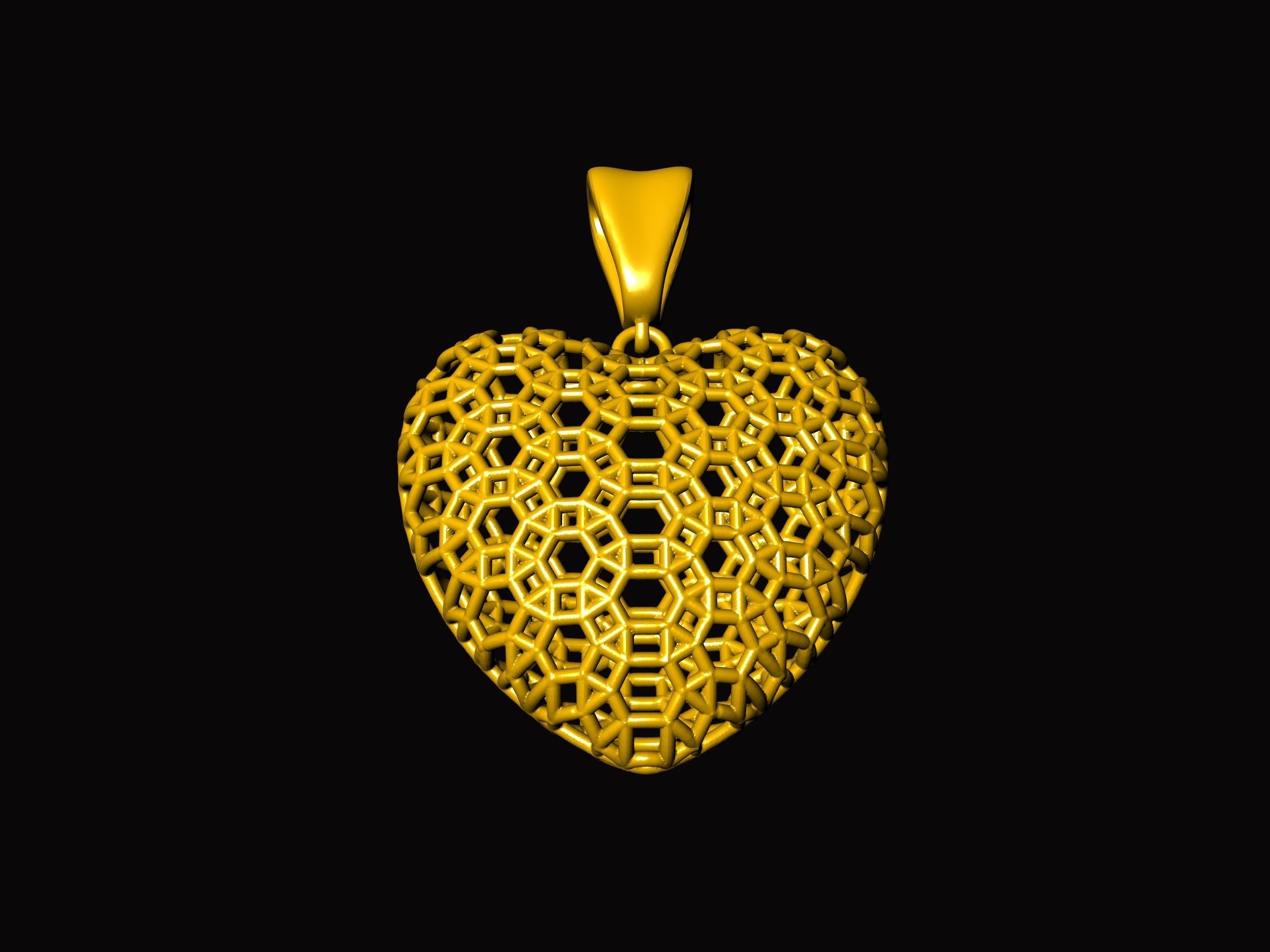 Lace Patterned Heart Pendant 3D print model_12