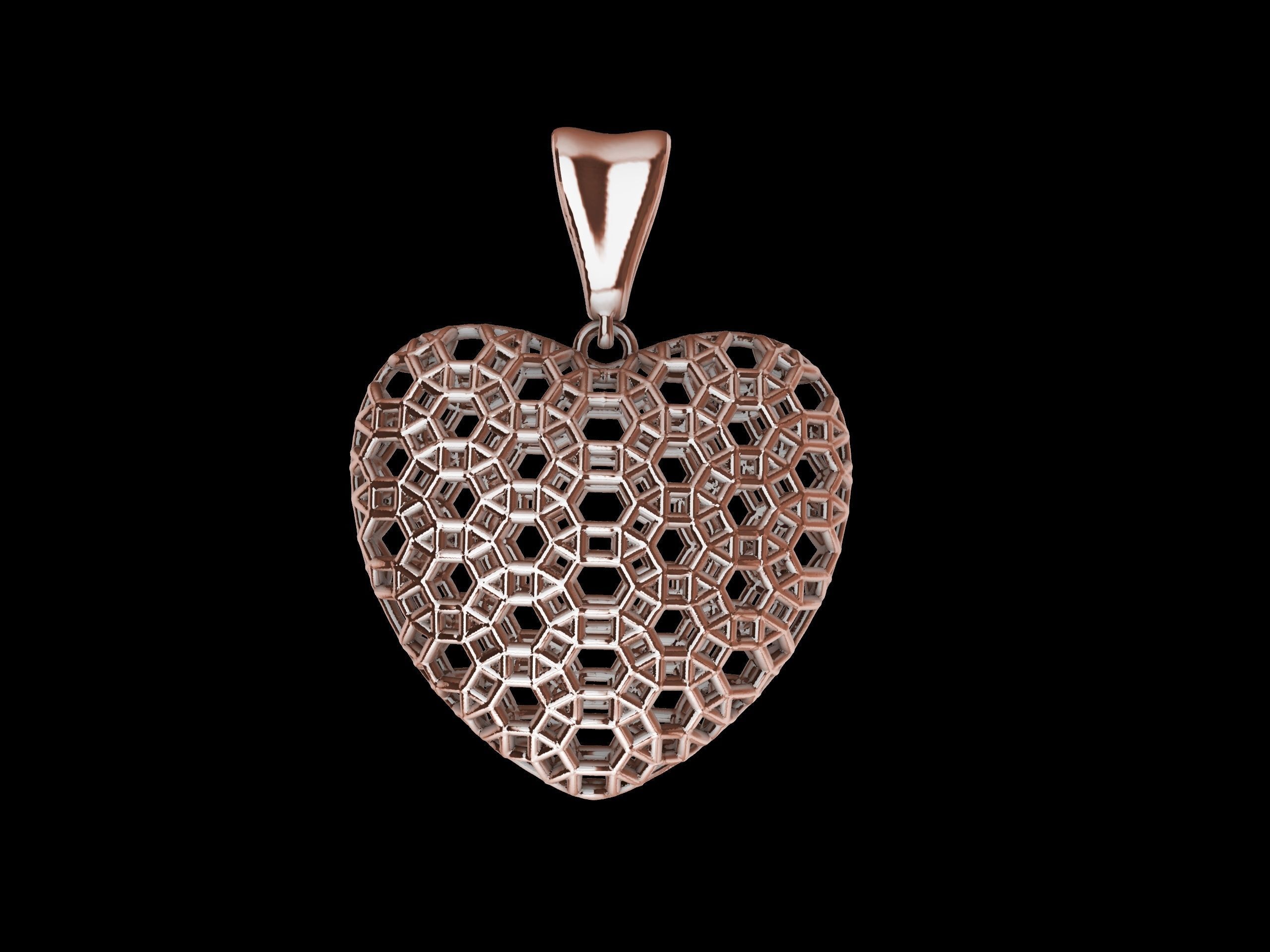 Lace Patterned Heart Pendant 3D print model_9