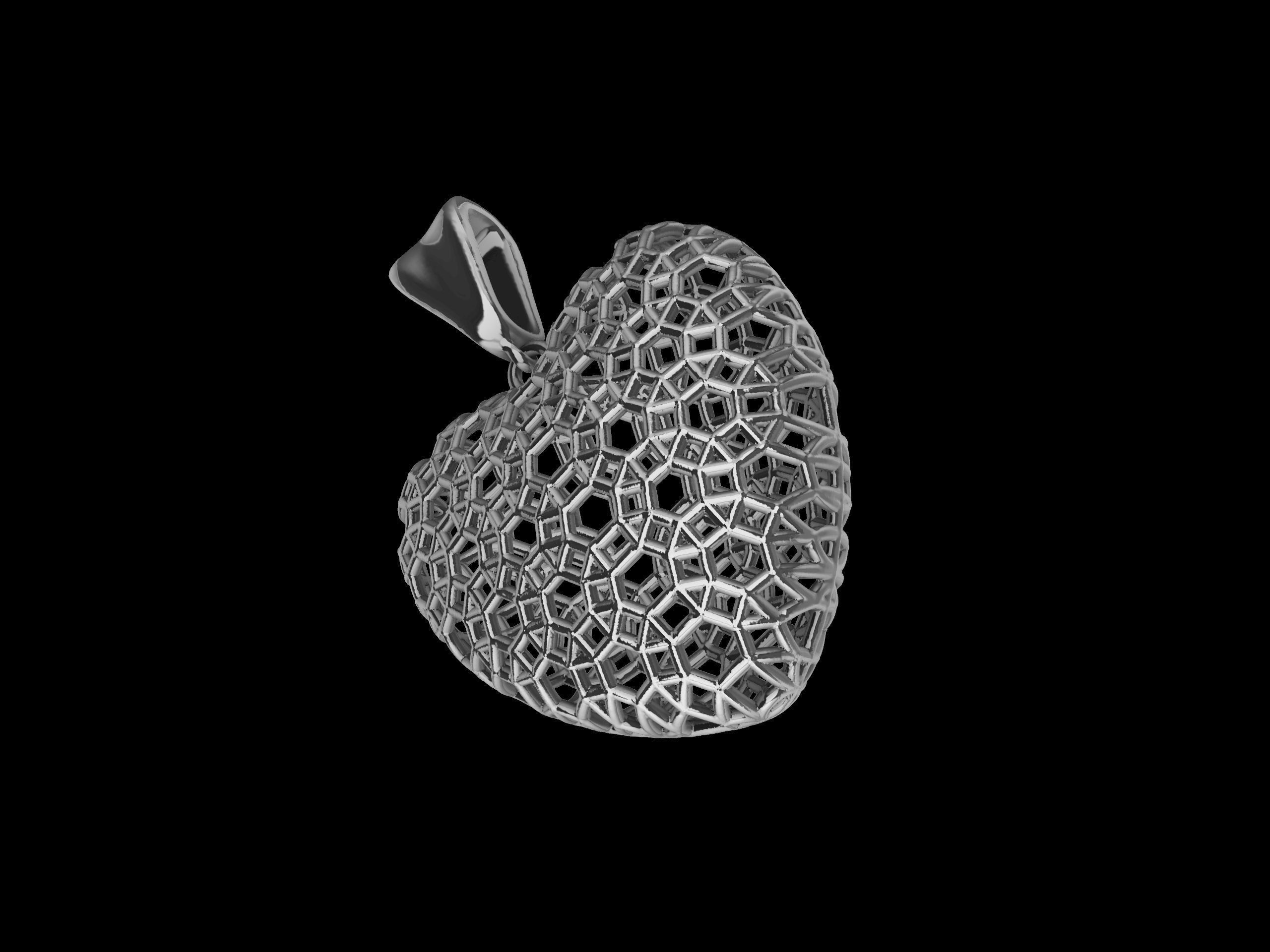 Lace Patterned Heart Pendant 3D print model_10