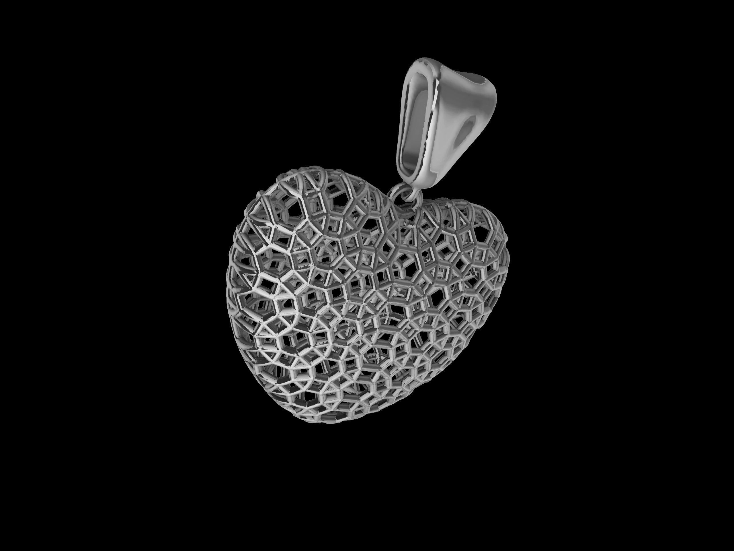 Lace Patterned Heart Pendant 3D print model_11