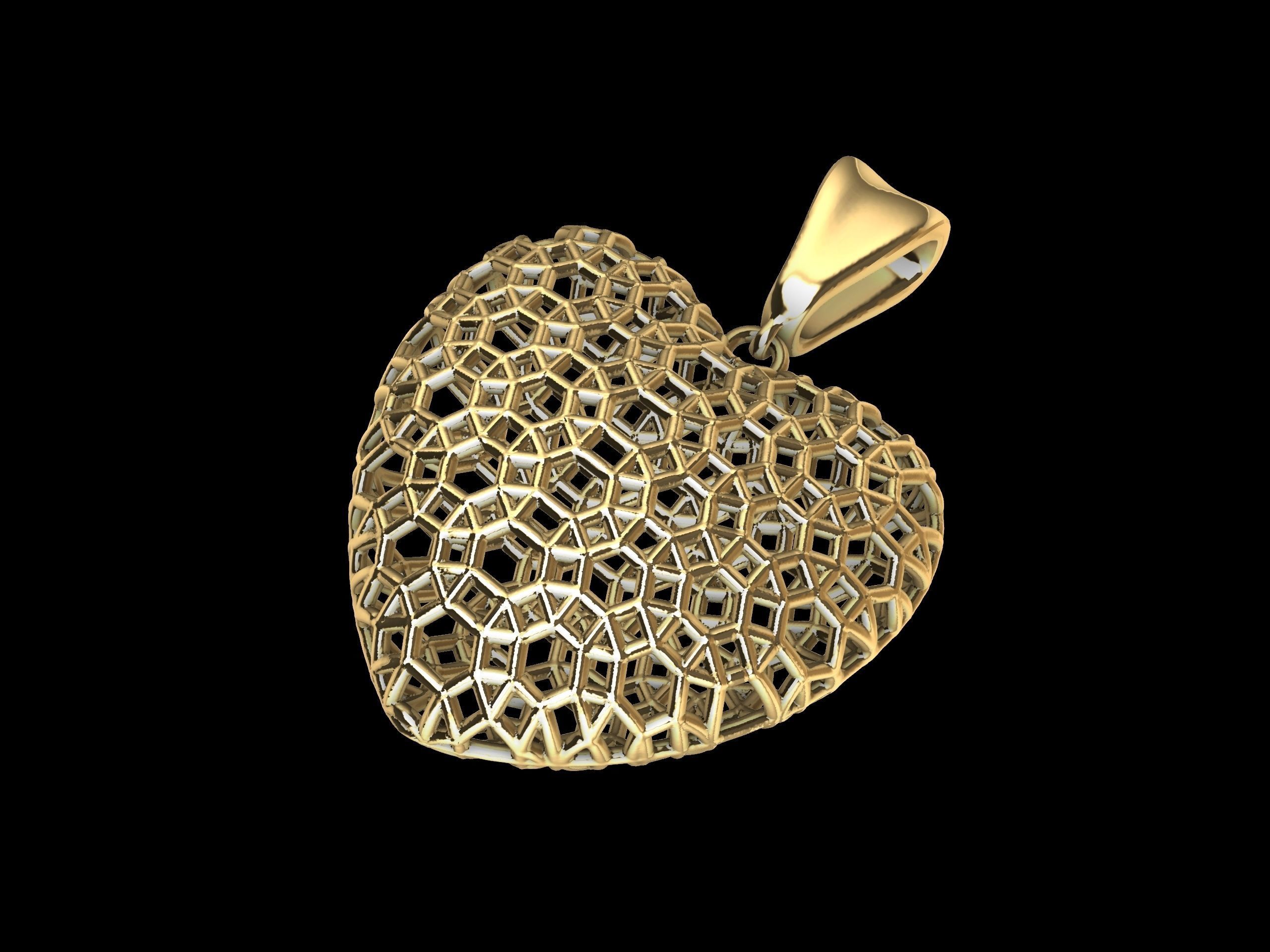 Lace Patterned Heart Pendant 3D print model_1