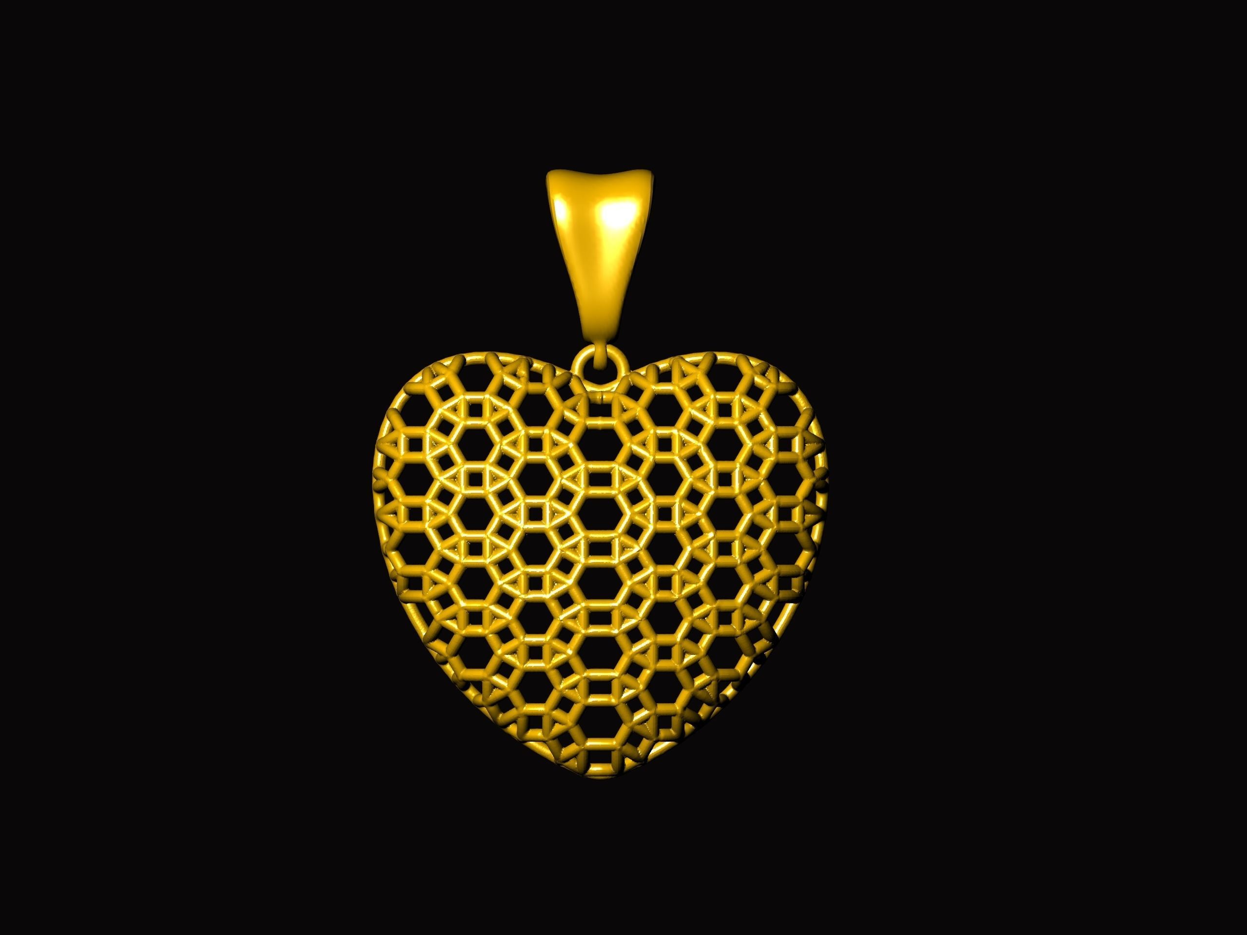 Lace Patterned Heart Pendant 3D print model_4