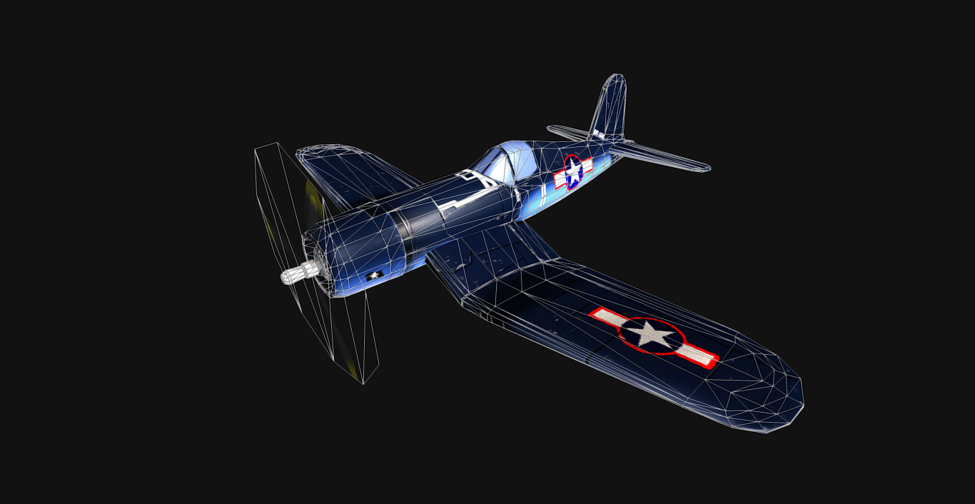 Low-poly F4U fighter plane flying Free low-poly 3D model_5