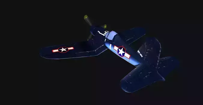 Low-poly F4U fighter plane flying