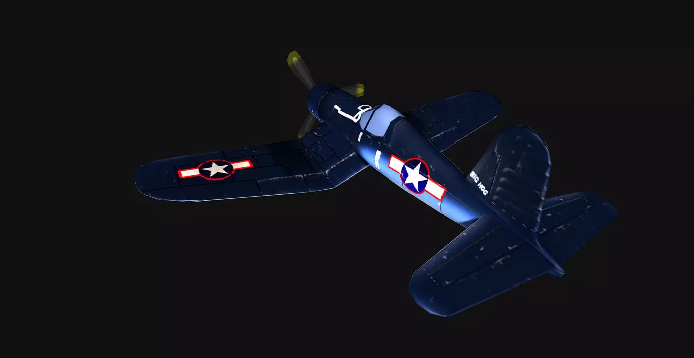 Low-poly F4U fighter plane flying Free low-poly 3D model_0