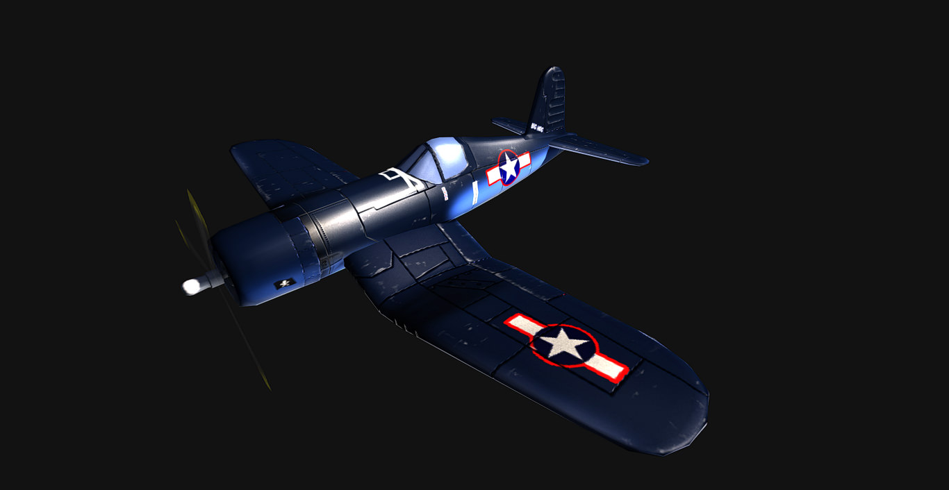 Low-poly F4U fighter plane flying Free low-poly 3D model_2